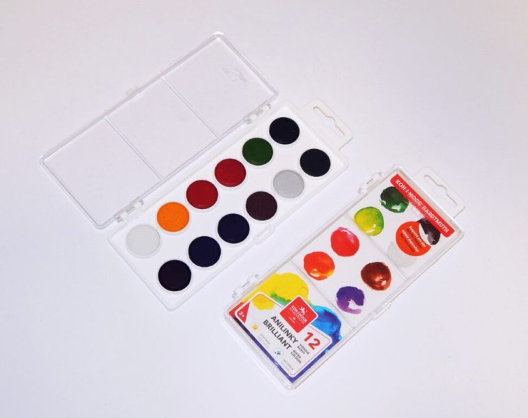 Vodové barvy, 22,5 mm, 12 barev,anilinky, Kohinoor