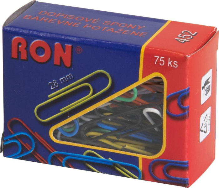 Dopisní spony, 452B, 28 mm, 75 kusů, barevné
