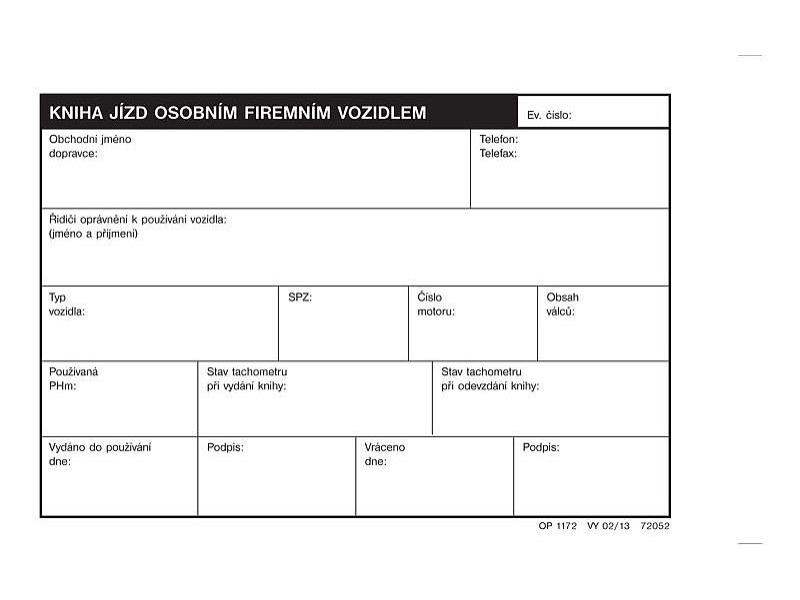 Kniha jízd A6, firemní, Optys