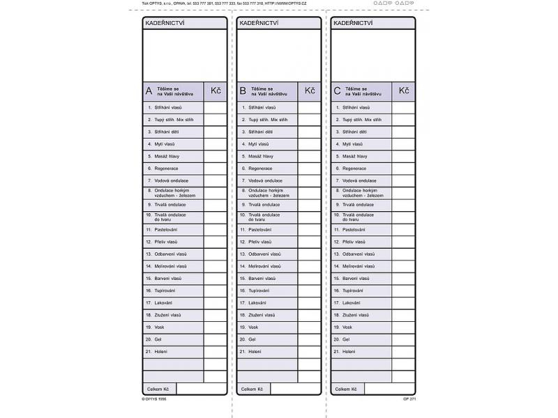 Kadeřnický blok A5, Optys