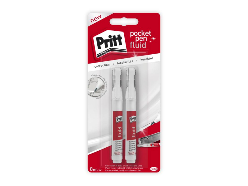 Korekční tužka, 2 x 8 ml, kovový hrot, Pritt