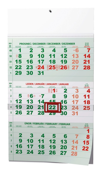 Nástěnný kalendář tříměsíční zelený