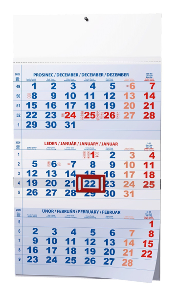 Kalendář nástěnný tříměsíční modrý