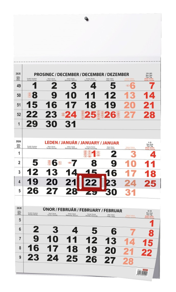 Kalendář nástěnný, tříměsíční černý, Baloušek