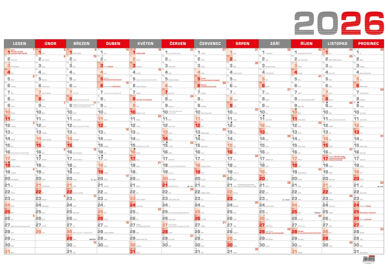 Kalendář plánovací roční B1, červený, Baloušek