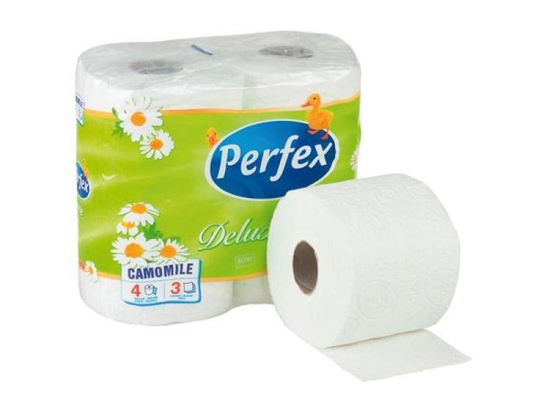Toaletní papír, 3 vrstvý, 150 útržků, 4 role, Perfex Kamile