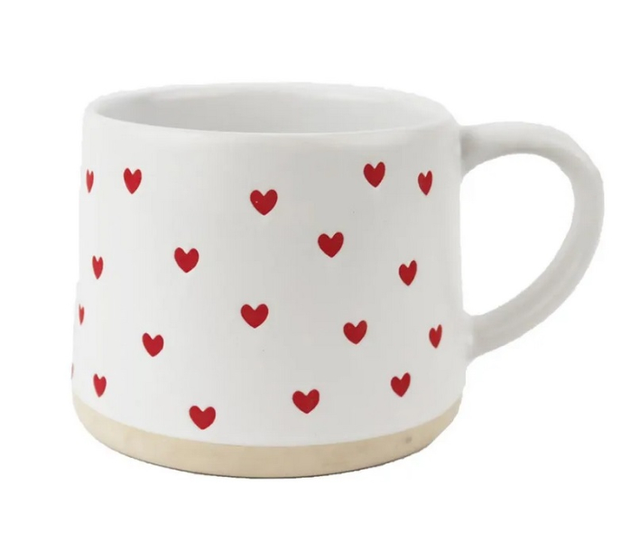 Hrnek keramický, bílý s červenými srdíčky