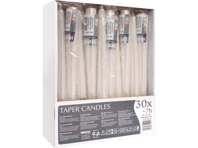 Svíčka kónická 24 cm metalická bílá