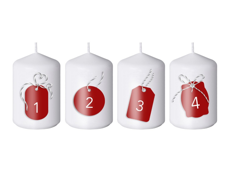 Adventní svíčky 4ks, bílé s čísly
