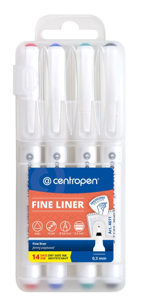 Popisovače, Centropen, liner, 4611-4, 0,3 mm, sada 4 kusy