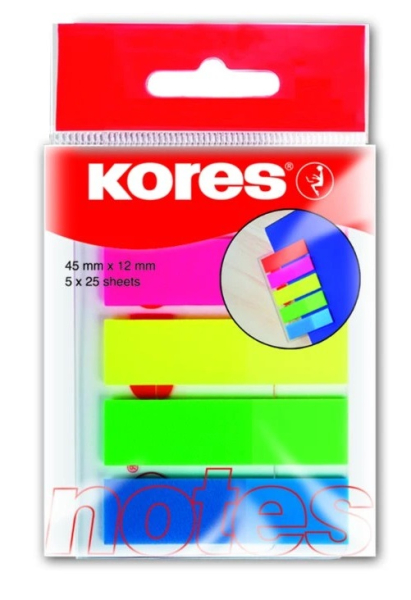 Samolepící, záložky, plast, 5 barev, Kores