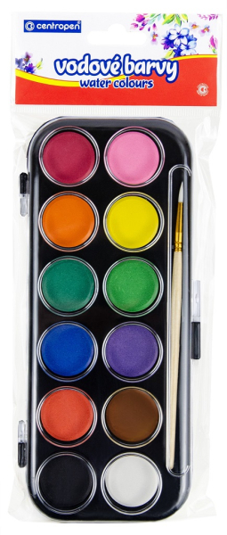 Vodové barvy, 30 mm, 12 barev, Centropen