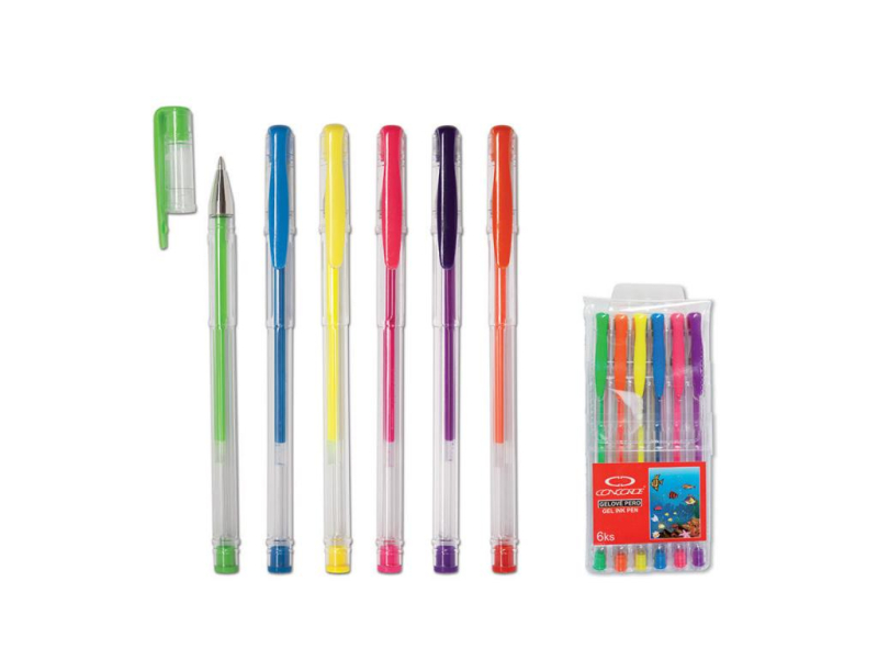 Popisovače, gelové, neonové, 6 kusů sada